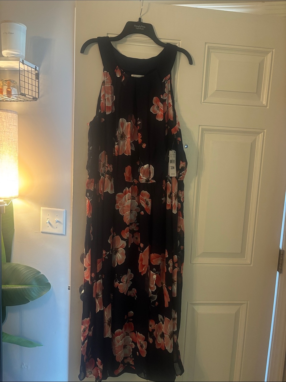 Robbie Bee Black Maxi Dress with Coral and Light Pink Floral Print